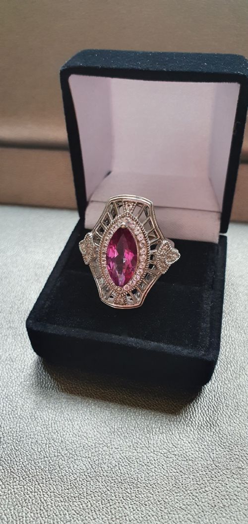VINTAGE MARQUISE PINK TOPAZ 925 SILVER RING ART DECO STYLE SIZE N O - ADDITIONAL PHOTO 8