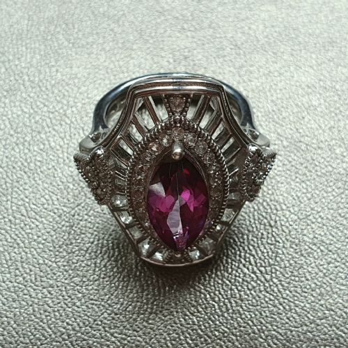 VINTAGE MARQUISE PINK TOPAZ 925 SILVER RING ART DECO STYLE SIZE N O - ADDITIONAL PHOTO 1