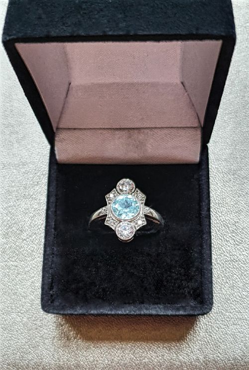 art deco classic design aquamarine ring 925 silver size m n - CATEGORY: ANTIQUE JEWELLERY - DATED LATER THAN 1960