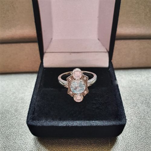 ART DECO CLASSIC DESIGN AQUAMARINE RING 925 SILVER SIZE M N - ADDITIONAL PHOTO 2