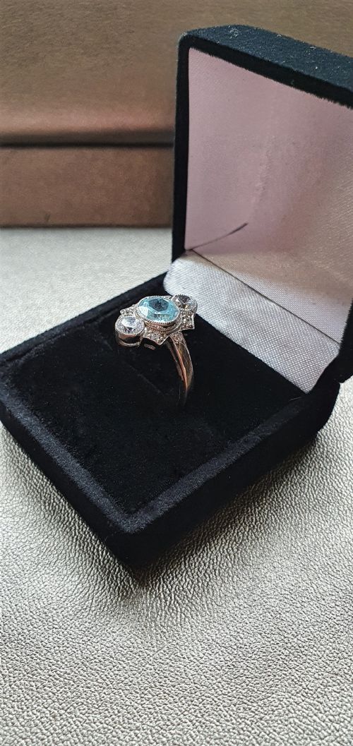 ART DECO CLASSIC DESIGN AQUAMARINE RING 925 SILVER SIZE M N - ADDITIONAL PHOTO 3