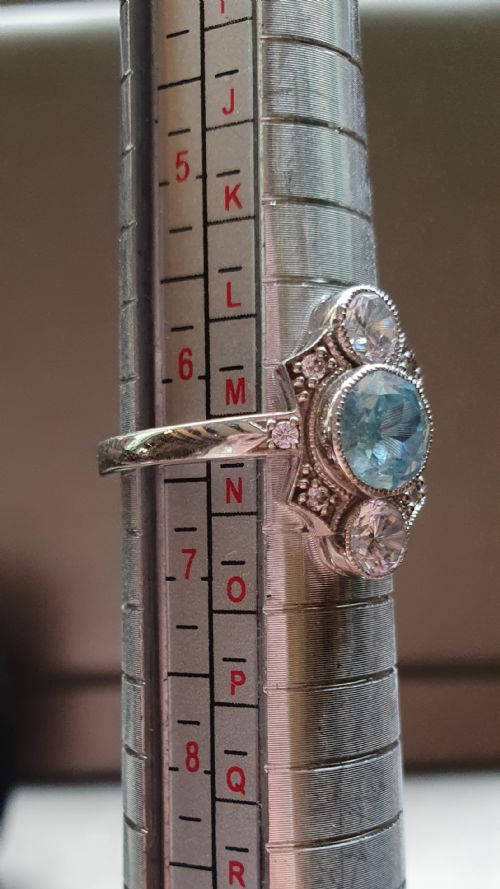 ART DECO CLASSIC DESIGN AQUAMARINE RING 925 SILVER SIZE M N - ADDITIONAL PHOTO 4