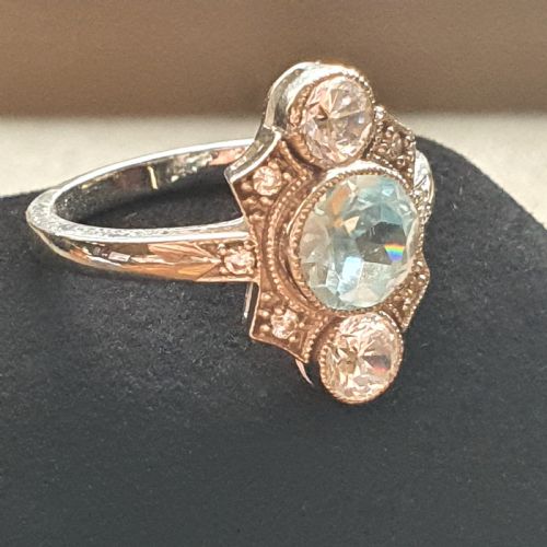 ART DECO CLASSIC DESIGN AQUAMARINE RING 925 SILVER SIZE M N - ADDITIONAL PHOTO 6