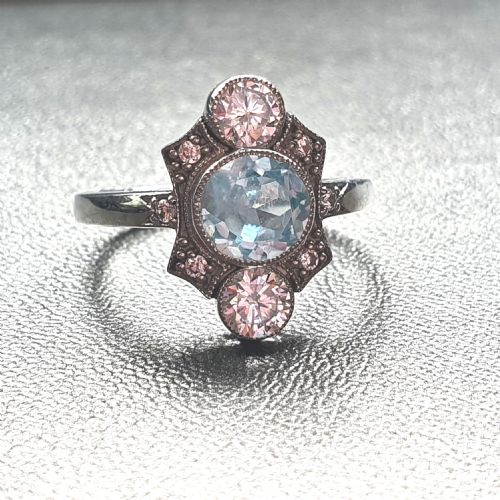 ART DECO CLASSIC DESIGN AQUAMARINE RING 925 SILVER SIZE M N - ADDITIONAL PHOTO 7