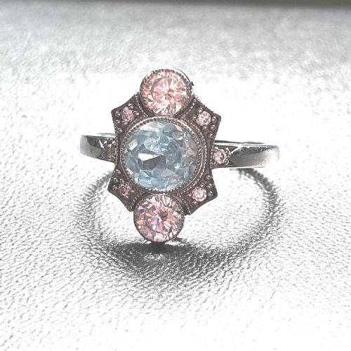 ART DECO CLASSIC DESIGN AQUAMARINE RING 925 SILVER SIZE M N - ADDITIONAL PHOTO 8