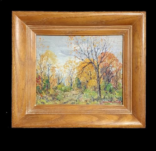 early autumn 1925 exhibition oil on board american impressionist emile walters original frame exhibition label - CATEGORY: ANTIQUE ART - DATED 1920