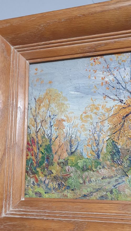 EARLY AUTUMN 1925 EXHIBITION OIL ON BOARD AMERICAN IMPRESSIONIST EMILE WALTERS ORIGINAL FRAME EXHIBITION LABEL - ADDITIONAL PHOTO 2