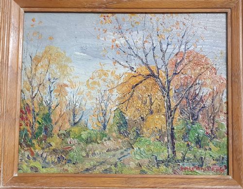 EARLY AUTUMN 1925 EXHIBITION OIL ON BOARD AMERICAN IMPRESSIONIST EMILE WALTERS ORIGINAL FRAME EXHIBITION LABEL - ADDITIONAL PHOTO 3
