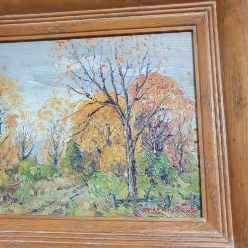 EARLY AUTUMN 1925 EXHIBITION OIL ON BOARD AMERICAN IMPRESSIONIST EMILE WALTERS ORIGINAL FRAME EXHIBITION LABEL - ADDITIONAL PHOTO 5