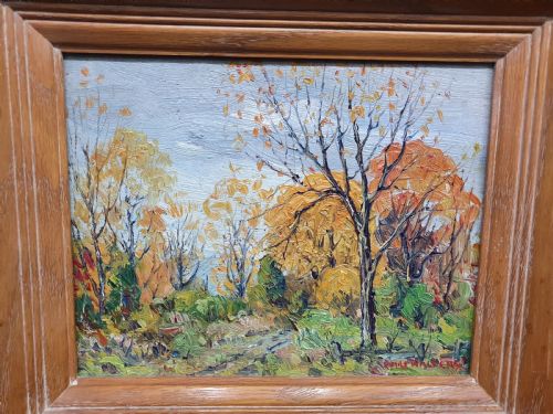 EARLY AUTUMN 1925 EXHIBITION OIL ON BOARD AMERICAN IMPRESSIONIST EMILE WALTERS ORIGINAL FRAME EXHIBITION LABEL - ADDITIONAL PHOTO 12