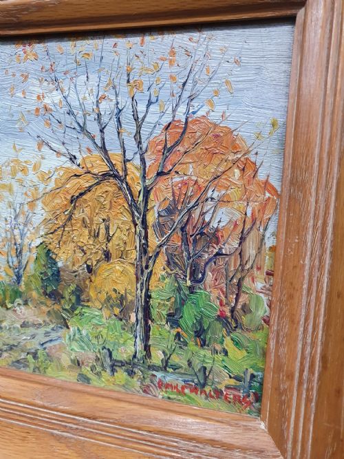 EARLY AUTUMN 1925 EXHIBITION OIL ON BOARD AMERICAN IMPRESSIONIST EMILE WALTERS ORIGINAL FRAME EXHIBITION LABEL - ADDITIONAL PHOTO 7