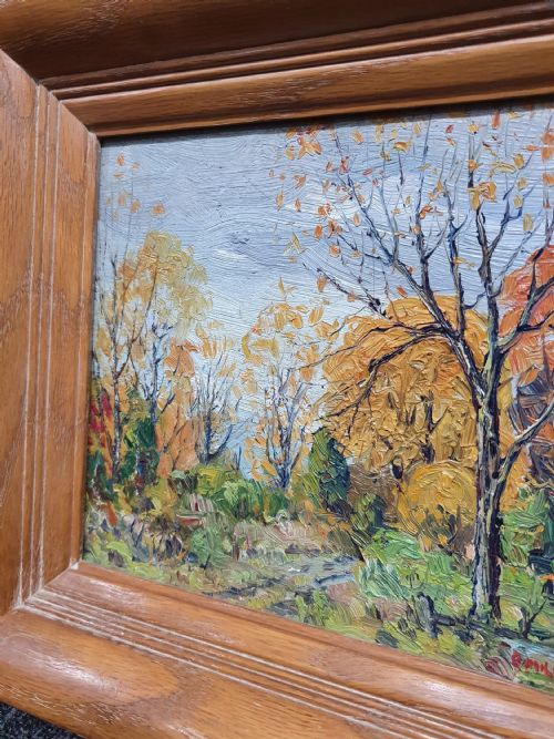 EARLY AUTUMN 1925 EXHIBITION OIL ON BOARD AMERICAN IMPRESSIONIST EMILE WALTERS ORIGINAL FRAME EXHIBITION LABEL - ADDITIONAL PHOTO 8