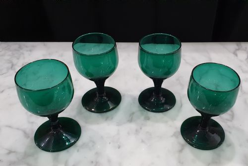 georgian bristol green wine glass goblets set of 4 c 1840 - CATEGORY: ANTIQUE GLASS - DATED GEORGIAN