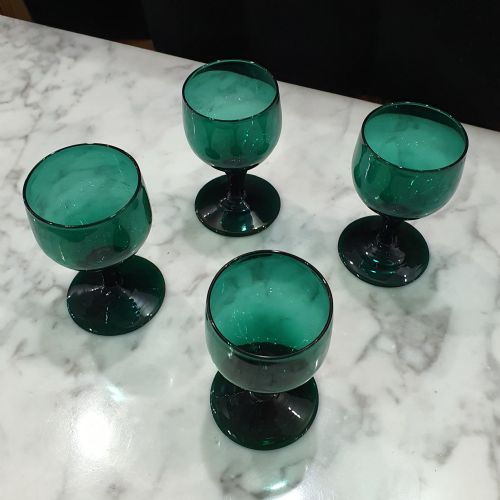 GEORGIAN BRISTOL GREEN WINE GLASS GOBLETS SET OF 4 C 1840 - ADDITIONAL PHOTO 1