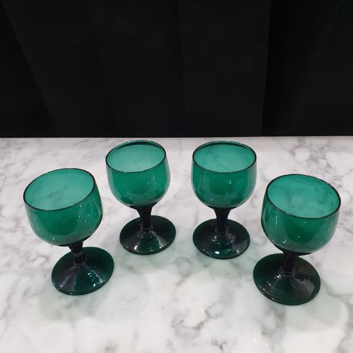 GEORGIAN BRISTOL GREEN WINE GLASS GOBLETS SET OF 4 C 1840 - ADDITIONAL PHOTO 5