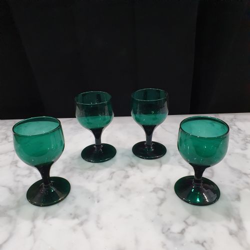 GEORGIAN BRISTOL GREEN WINE GLASS GOBLETS SET OF 4 C 1840 - ADDITIONAL PHOTO 6