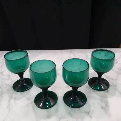 GEORGIAN BRISTOL GREEN WINE GLASS GOBLETS SET OF 4 C 1840 - ADDITIONAL PHOTO 7
