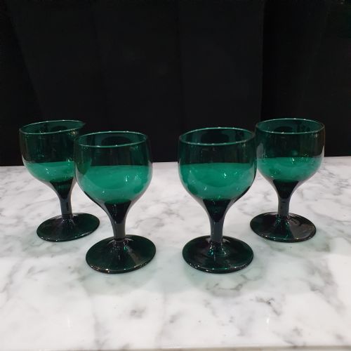 GEORGIAN BRISTOL GREEN WINE GLASS GOBLETS SET OF 4 C 1840 - ADDITIONAL PHOTO 8