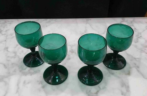 GEORGIAN BRISTOL GREEN WINE GLASS GOBLETS SET OF 4 C 1840 - ADDITIONAL PHOTO 9