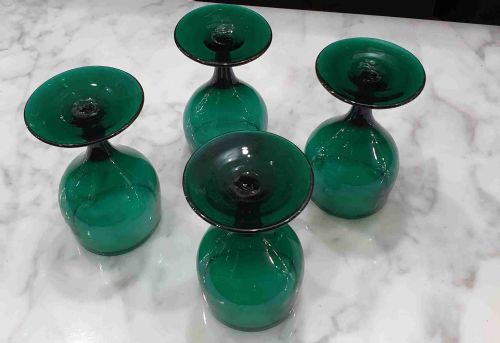GEORGIAN BRISTOL GREEN WINE GLASS GOBLETS SET OF 4 C 1840 - ADDITIONAL PHOTO 11
