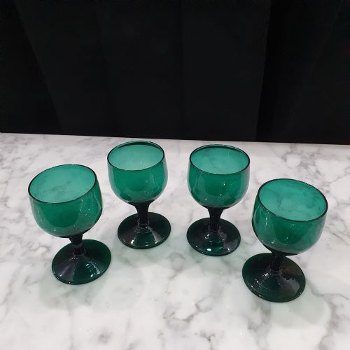GEORGIAN BRISTOL GREEN WINE GLASS GOBLETS SET OF 4 C 1840 - ADDITIONAL PHOTO 14
