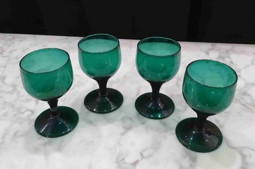 GEORGIAN BRISTOL GREEN WINE GLASS GOBLETS SET OF 4 C 1840 - ADDITIONAL PHOTO 15