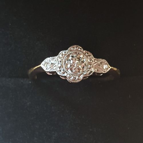 ART DECO OLD CUT DIAMOND ON PLATINUM 9 CARAT GOLD RING SIZE L M C 1920 - ADDITIONAL PHOTO 1