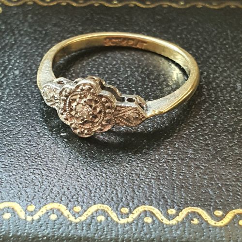 ART DECO OLD CUT DIAMOND ON PLATINUM 9 CARAT GOLD RING SIZE L M C 1920 - ADDITIONAL PHOTO 2