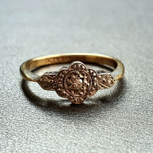 ART DECO OLD CUT DIAMOND ON PLATINUM 9 CARAT GOLD RING SIZE L M C 1920 - ADDITIONAL PHOTO 8