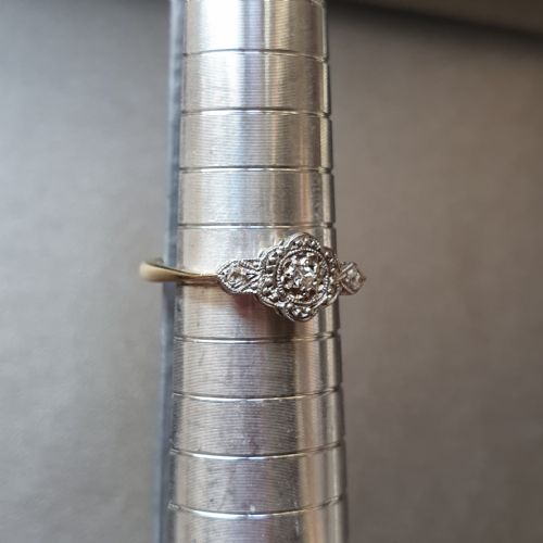 ART DECO OLD CUT DIAMOND ON PLATINUM 9 CARAT GOLD RING SIZE L M C 1920 - ADDITIONAL PHOTO 10