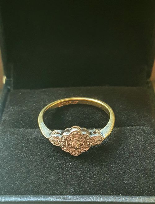 ART DECO OLD CUT DIAMOND ON PLATINUM 9 CARAT GOLD RING SIZE L M C 1920 - ADDITIONAL PHOTO 12