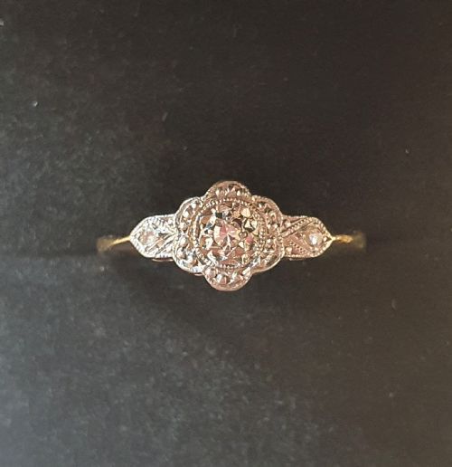 ART DECO OLD CUT DIAMOND ON PLATINUM 9 CARAT GOLD RING SIZE L M C 1920 - ADDITIONAL PHOTO 13