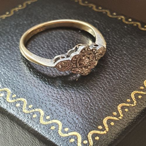 ART DECO OLD CUT DIAMOND ON PLATINUM 9 CARAT GOLD RING SIZE L M C 1920 - ADDITIONAL PHOTO 6
