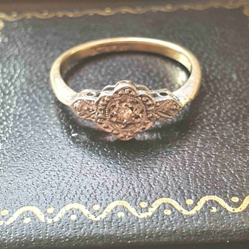 ART DECO OLD CUT DIAMOND ON PLATINUM 9 CARAT GOLD RING SIZE L M C 1920 - ADDITIONAL PHOTO 7