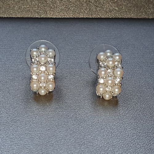 VINTAGE CHRISTIAN DIOR EARRINGS PIERCED PEARL CRYSTAL DEMI HOOP - ADDITIONAL PHOTO 2
