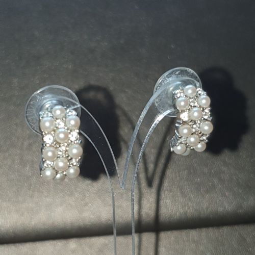 VINTAGE CHRISTIAN DIOR EARRINGS PIERCED PEARL CRYSTAL DEMI HOOP - ADDITIONAL PHOTO 1