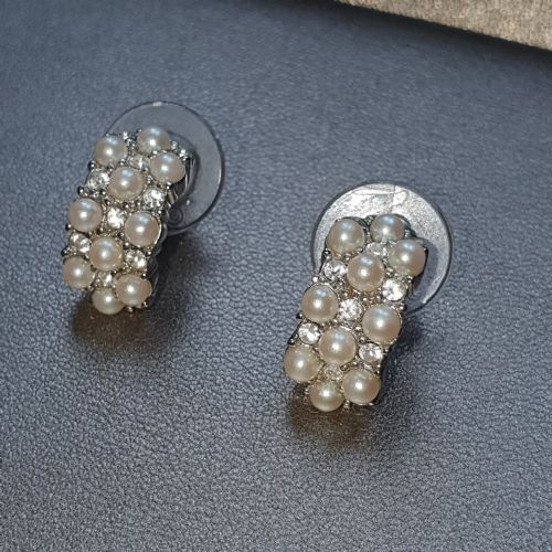 vintage christian dior earrings pierced pearl crystal demi hoop - CATEGORY: ANTIQUE JEWELLERY - DATED 1960