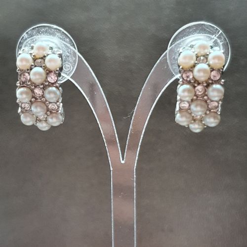 VINTAGE CHRISTIAN DIOR EARRINGS PIERCED PEARL CRYSTAL DEMI HOOP - ADDITIONAL PHOTO 3
