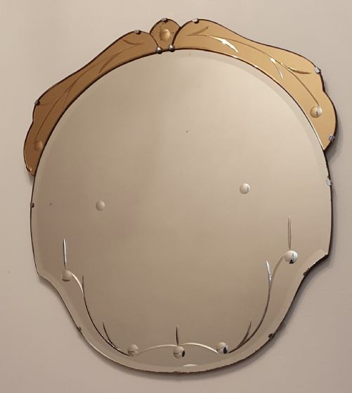art deco mirror with peach top scroll 1930s - CATEGORY: ANTIQUE MIRRORS - DATED 1930