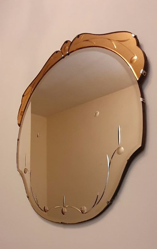 ART DECO MIRROR WITH PEACH TOP SCROLL 1930S - ADDITIONAL PHOTO 7