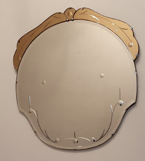ART DECO MIRROR WITH PEACH TOP SCROLL 1930S - ADDITIONAL PHOTO 11