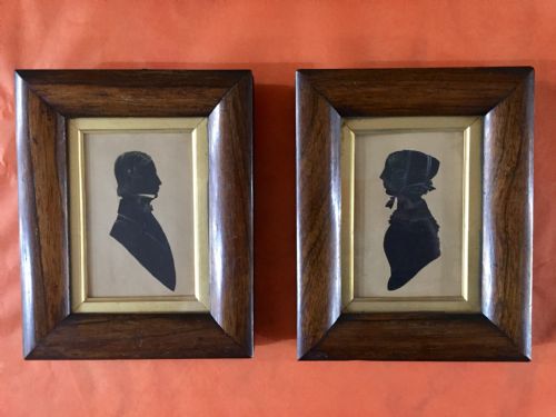 pair 19c gilded silhouette portraits - CATEGORY: ANTIQUE ART - DATED 19TH CENTURY