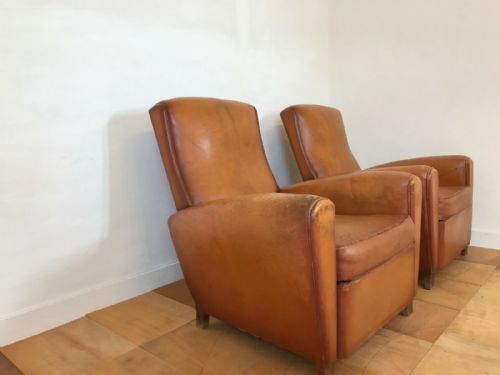 PAIR OF FRENCH ART DECO LEATHER CLUB CHAIRS C1930 - ADDITIONAL PHOTO 1