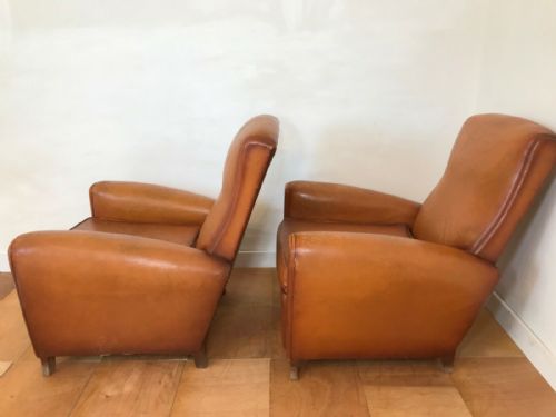 PAIR OF FRENCH ART DECO LEATHER CLUB CHAIRS C1930 - ADDITIONAL PHOTO 3