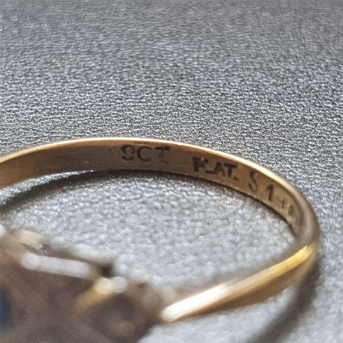 ART DECO GEOMETRIC PLATINUM SET SAPPHIRE DIAMONDS 9CT GOLD BAND RING SIZE L - ADDITIONAL PHOTO 5