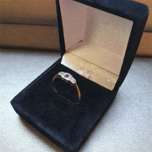 ART DECO RING RUBY DIAMOND PALLADIUM 9CT GOLD SIZE P - ADDITIONAL PHOTO 1