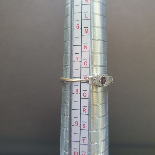 ART DECO RING RUBY DIAMOND PALLADIUM 9CT GOLD SIZE P - ADDITIONAL PHOTO 2