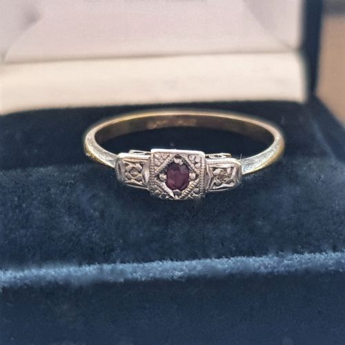 ART DECO RING RUBY DIAMOND PALLADIUM 9CT GOLD SIZE P - ADDITIONAL PHOTO 3