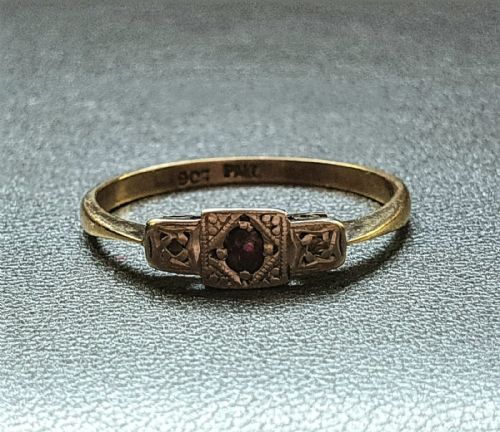 ART DECO RING RUBY DIAMOND PALLADIUM 9CT GOLD SIZE P - ADDITIONAL PHOTO 6