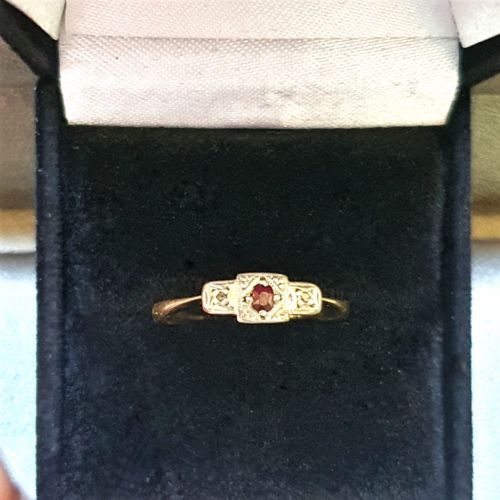 ART DECO RING RUBY DIAMOND PALLADIUM 9CT GOLD SIZE P - ADDITIONAL PHOTO 8